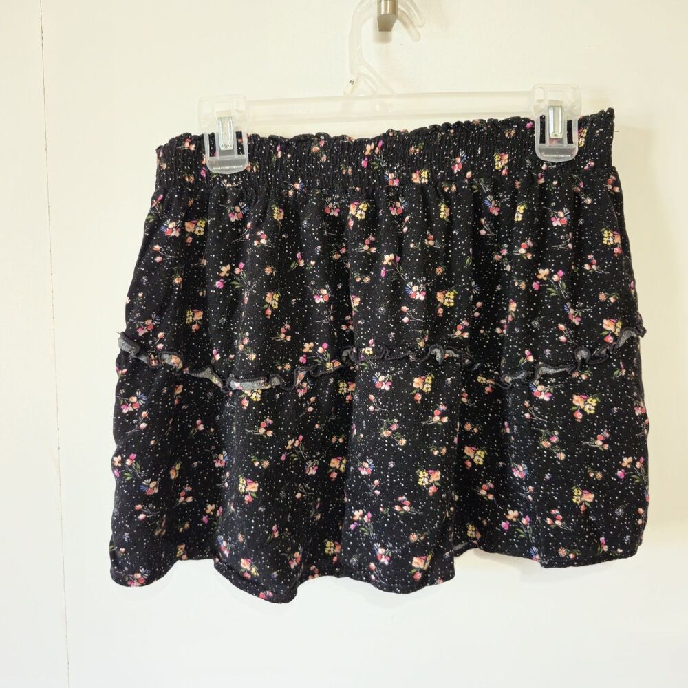 Forever 21 Black Dainty Micro Floral Smocked Waistband Skirt Youth L/ Women XS